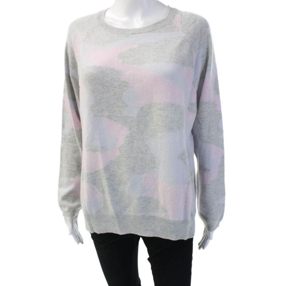 Jumper Unisex Gray 100% Cashmere Camouflage Crew Neck Pullover Sweater Size 3